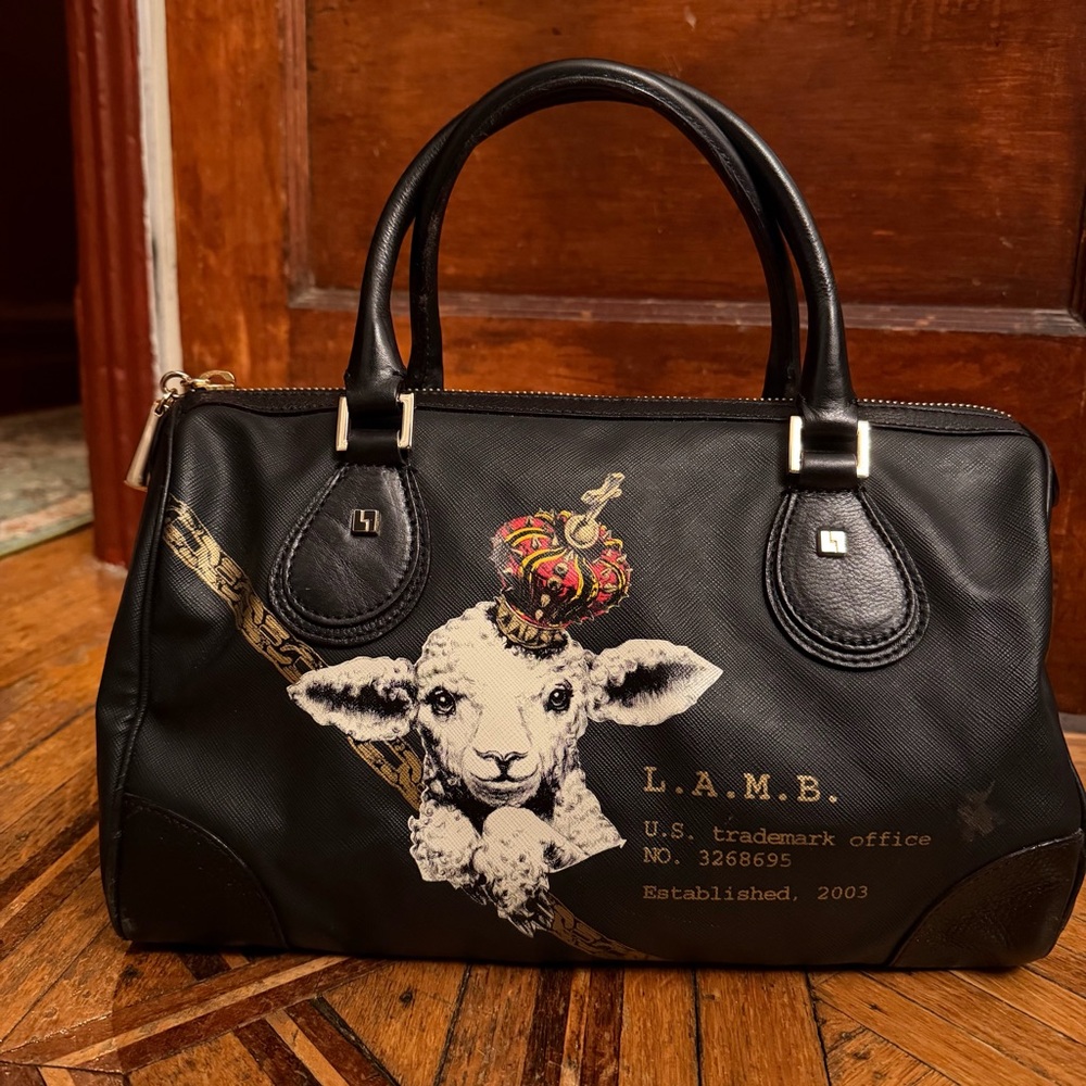 L.A.M.B. Gwen Stefani Lamb Graphic Satchel Handbag Black Y2K